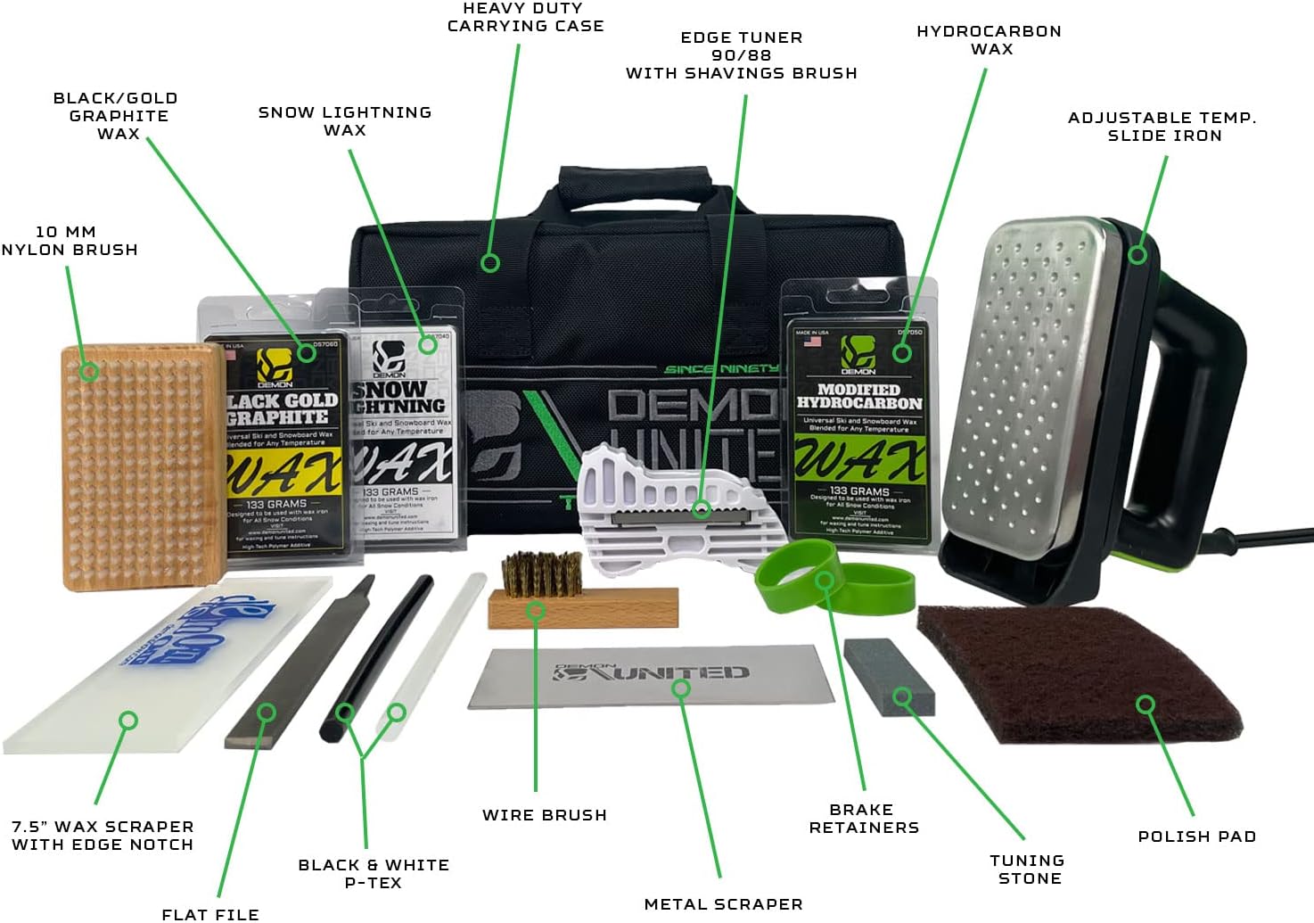 Demon Podium Ski Snowboard Tune Kit with Iron and Premium Universal Wax Kit