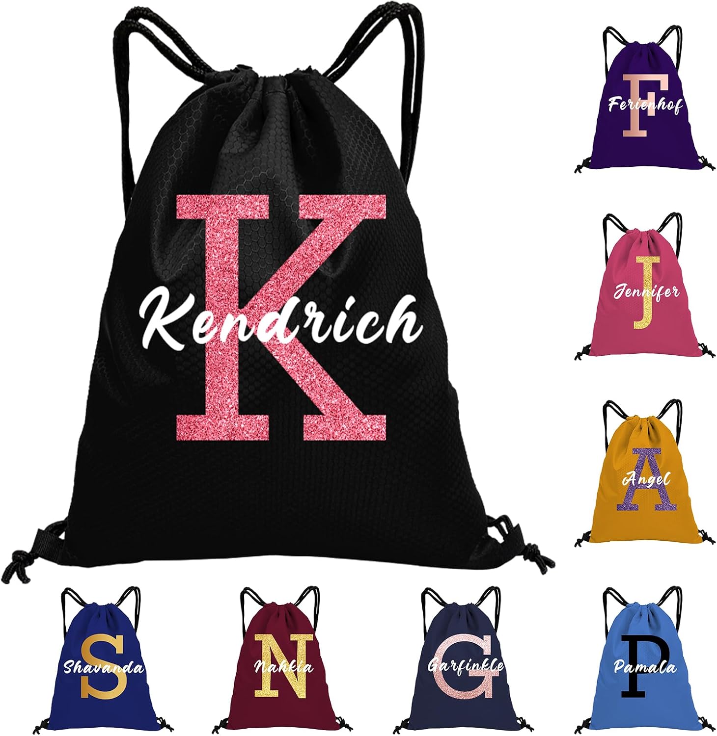 Custom Drawstring Backpack with Logo/Text Personalized Bulk Beach Draw String Bags for Small Business Swim Sport Camping Vacation Travelling Gym Men Women-50 PCS