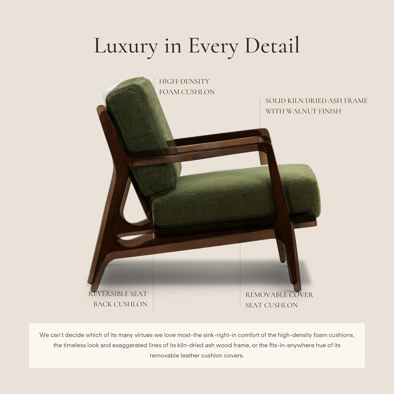 Poly & BARK Verity Fabric Accent Chair – Fabric Armchair with Walnut Wood Frame – Fashion-Forward Lounge Seating for Living Room – Upholstered in Distressed Green Velvet for Modern Style