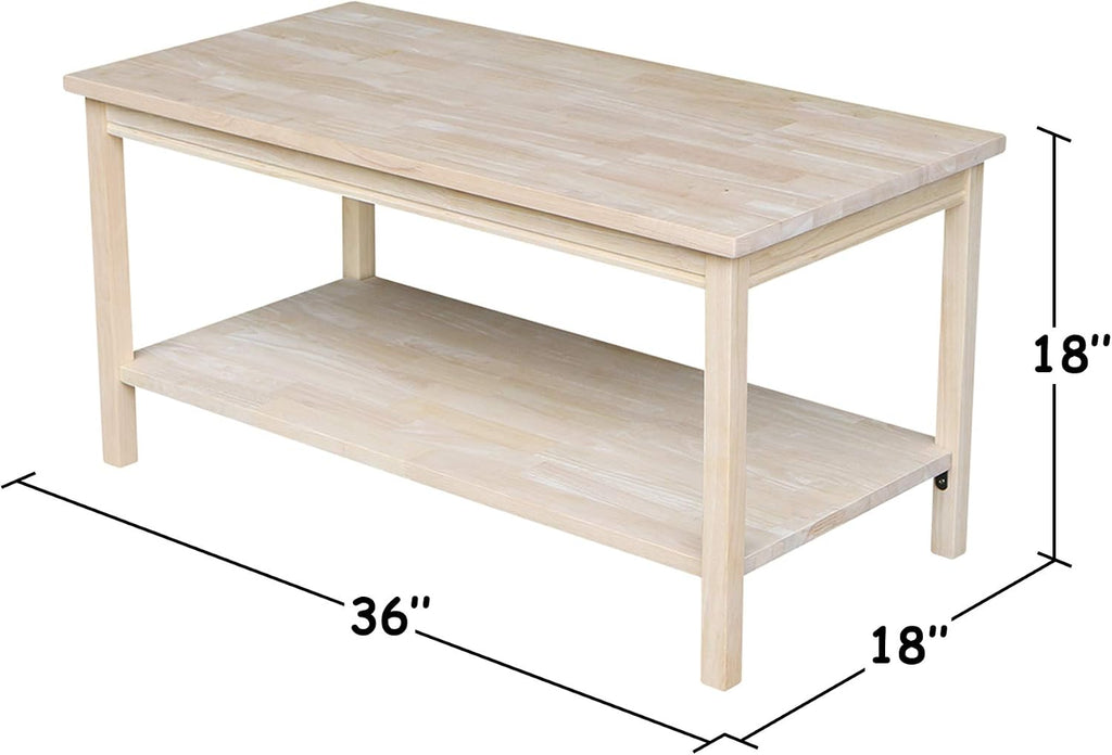 IC International Concepts, Portman Coffee Table , Solid Real Wood, Sturdy Parawood, DIY, Paint/Stain Ready, Unfinished
