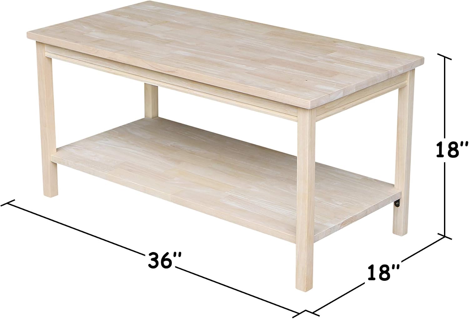 IC International Concepts, Portman Coffee Table , Solid Real Wood, Sturdy Parawood, DIY, Paint/Stain Ready, Unfinished