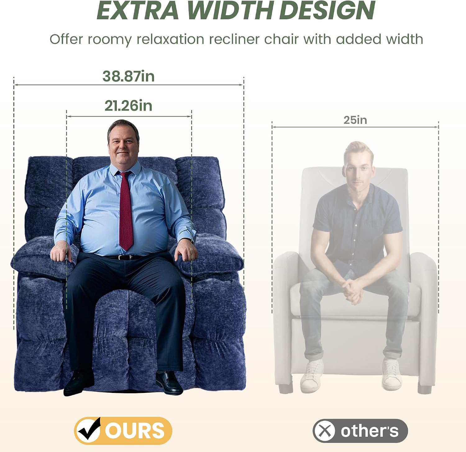 Rocker Recliner Chair 42' Power Swivel Recliner for Living Room Overstuffed Extra Wide Rocking Recliners with Breathable Soft Fabric Up to 400lbs(Eletric Blue)