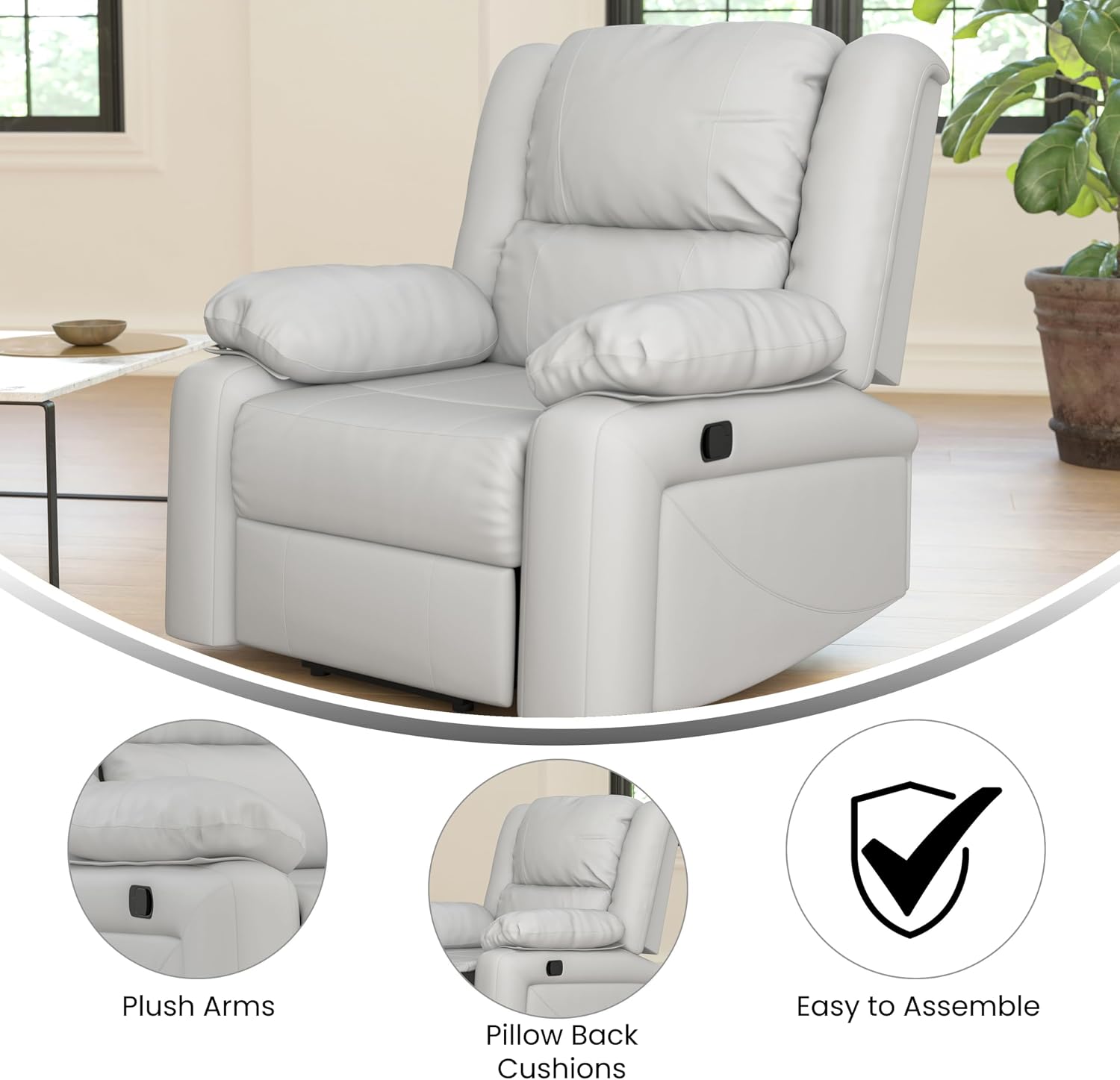 Flash Furniture Harmony Series Cream LeatherSoft Recliner