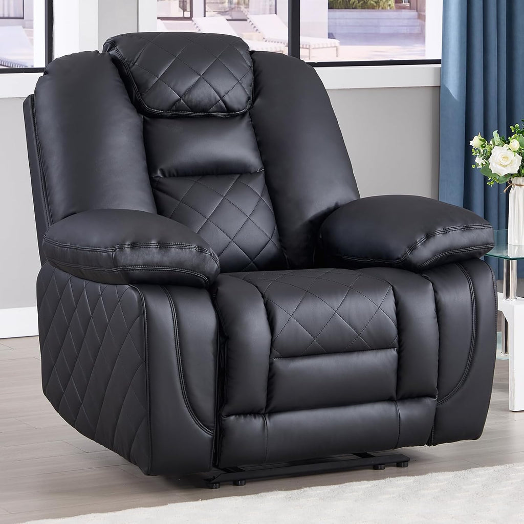 EBELLO Faux Leather Recliner Manual Chair, Single Reclining Sofa Chair with Comfortable Armrest and Backrest, Home Theater Seating for Living Room, Bedroom, Black