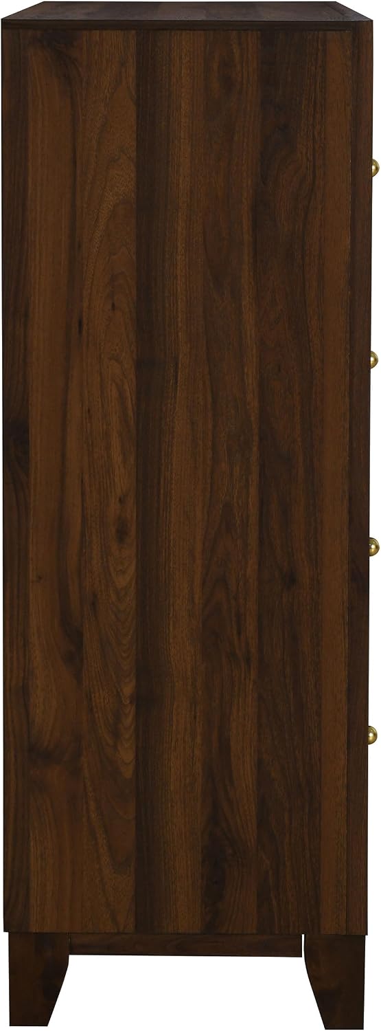 Coaster Home Furnishings - Welsley - Wood - 4-Drawer Chest with Gold Knobs, Mitered Trim and Angular Block Legs - Transitional - Bedroom - Walnut - 223445