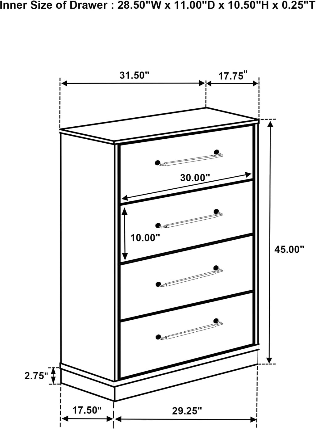 Coaster Home Furnishings - Fenwick - Melamine - 4-Drawer Chest with Antique Nickel Handles, Metal Extension Glides and Floating Base - Contemporary - Bedroom - Grey Oak - 224985