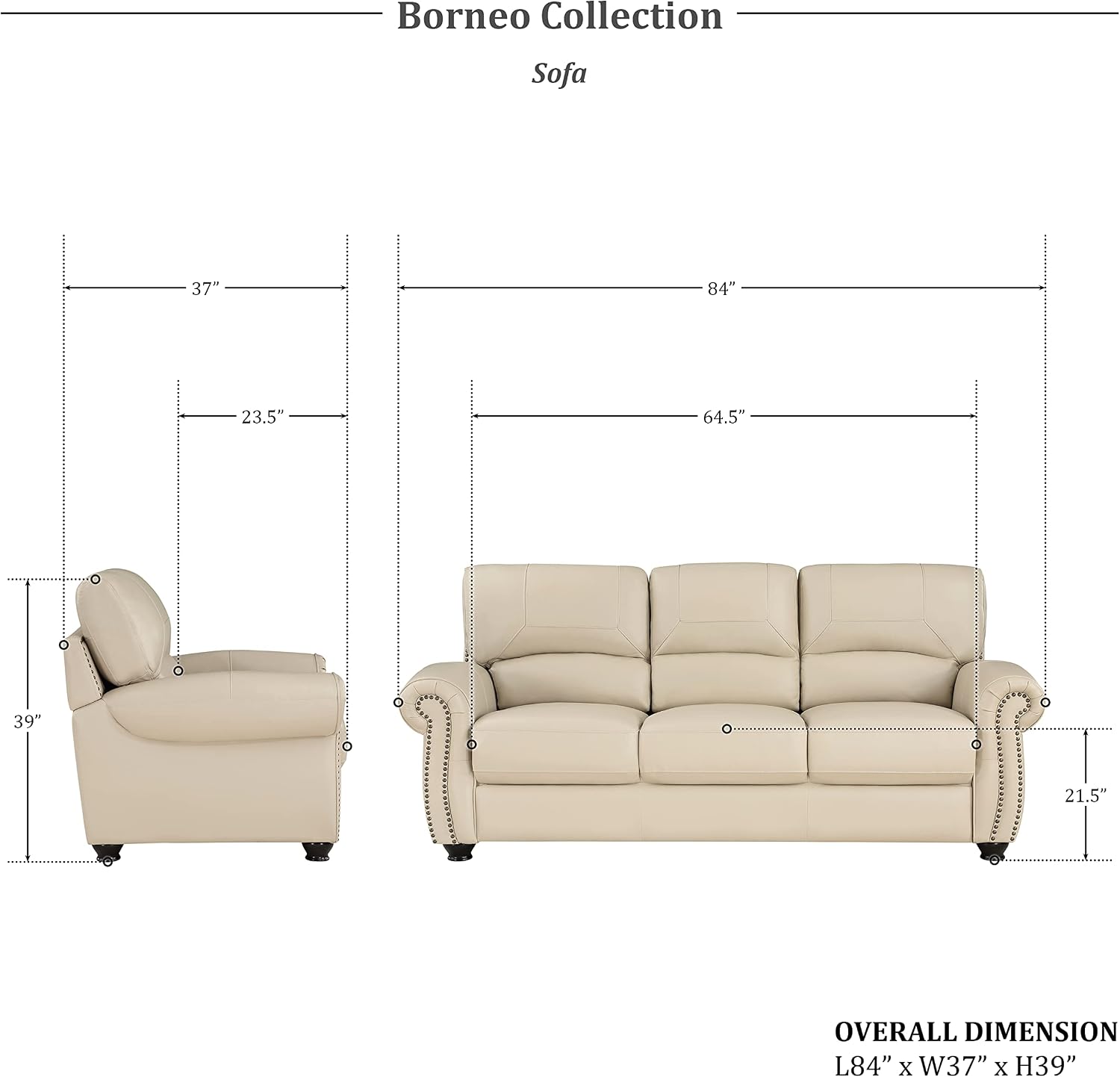 Lexicon Leather Match Sofa Set, Top Grain Leather Match Living Room Furniture Sets, Include Sofa Couch and Loveseat, 2-Piece Set, Cream