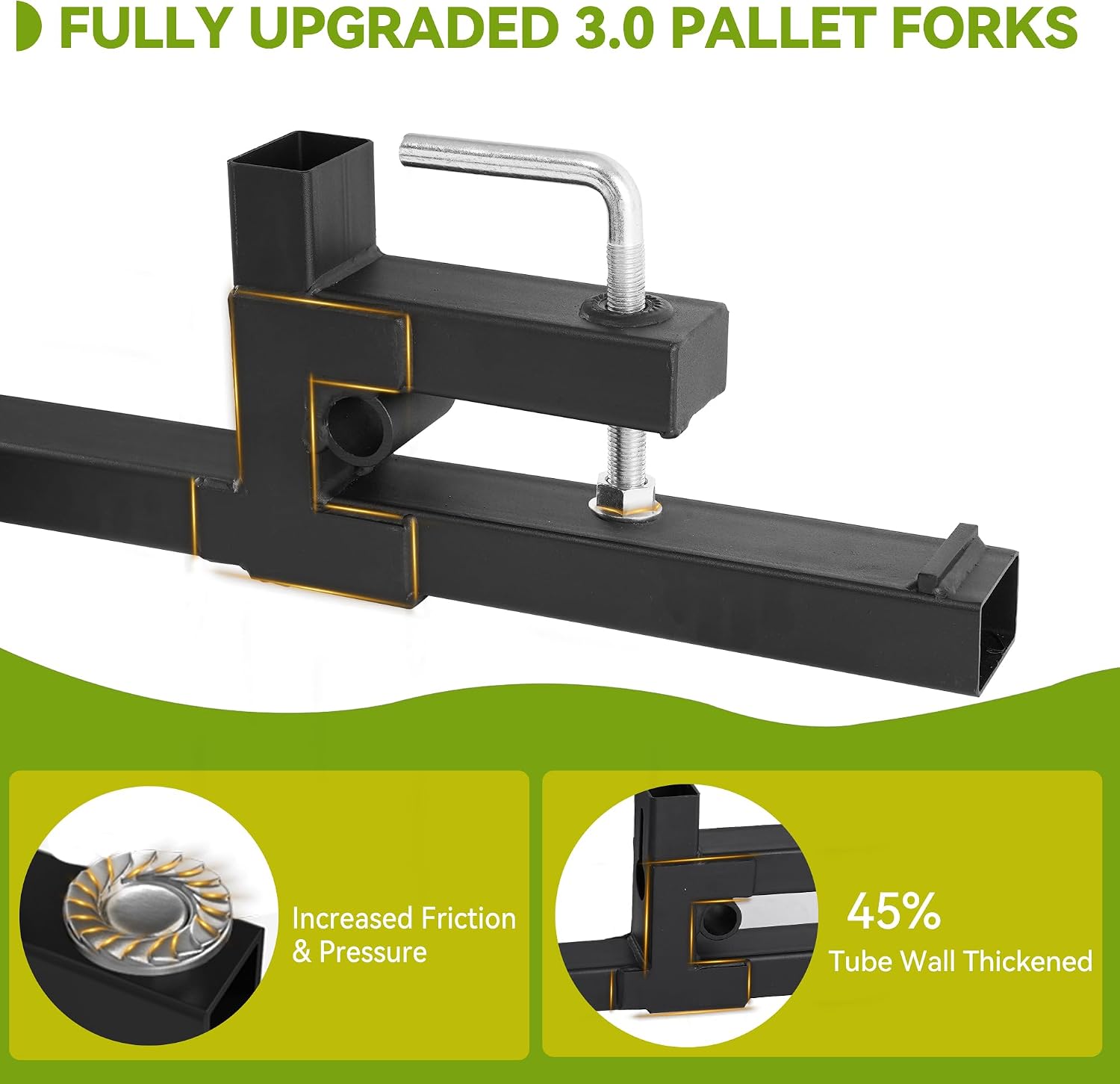 AUTOSAVER88 60' Clamp On Pallet Forks for Tractor Bucket, Heavy Duty 4000lbs Quick Attach Skid Steer Loader Pallet Fork with Adjustable Stabilizer Bar, Black