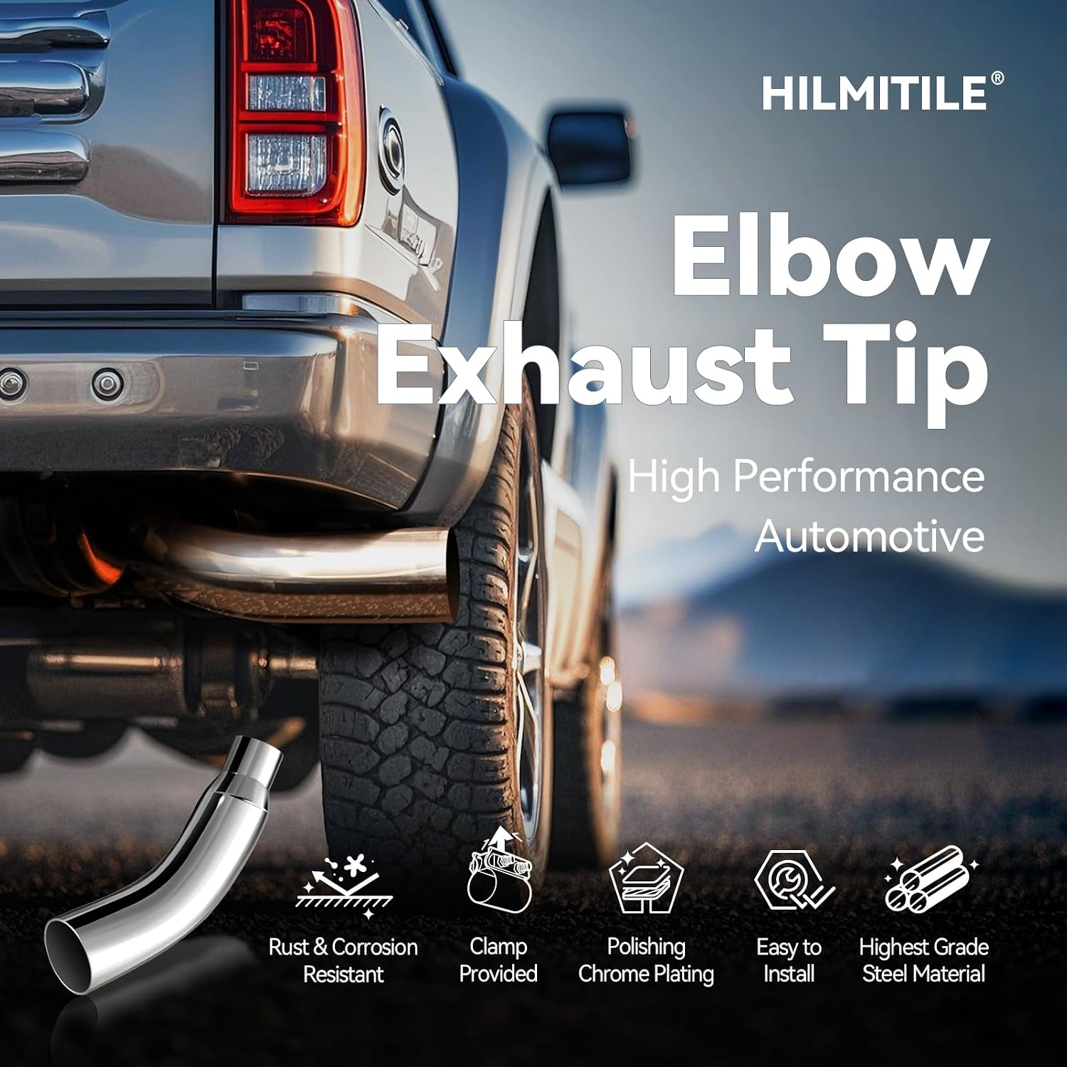 Exhaust Tip, 5 Inch Diesel Exhaust Tip Elbow Tip with a Clamp, 5' inlet 7' Outlet Chrome Exhaust Tip for Pickups, Trucks and Cars