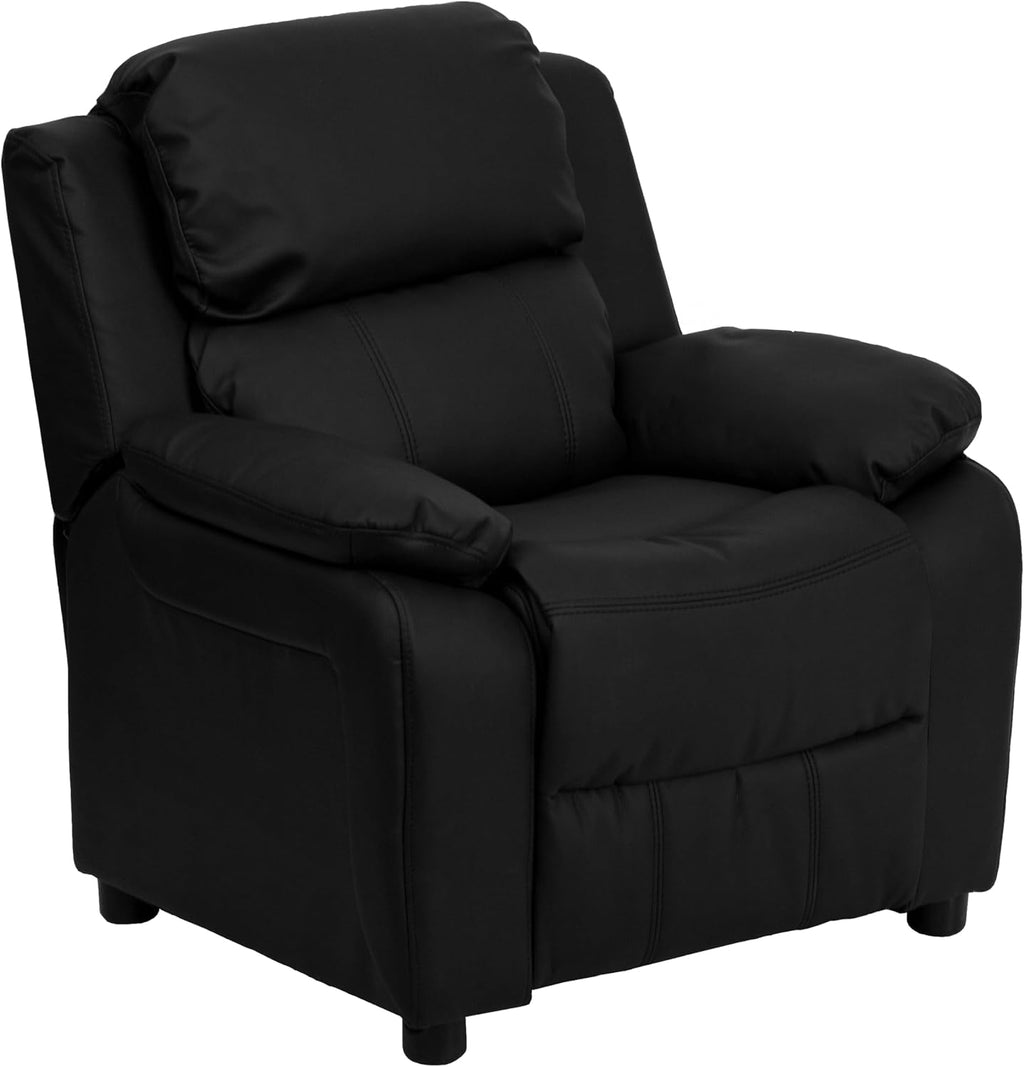 Flash Furniture Charlie LeatherSoft Kids Recliner with Flip-Up Storage Arms and Safety Recline, Contemporary Reclining Chair for Kids, Supports up to 90 lbs., Black