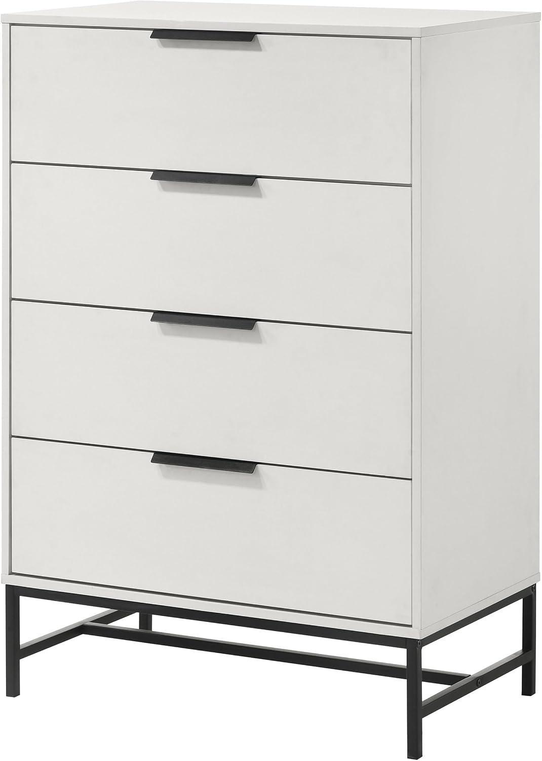 Coaster Home Furnishings - Sonora - Wood and Metal - 4-Drawer Chest with Black Hardware, Linear Handles and Metal Base - Contemporary - Bedroom - White - 224865