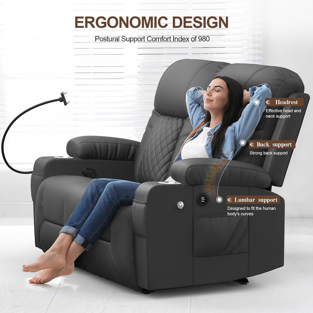 FURNIMAT Loveseat Recliner Sofa, 2 Seater Reclining Loveseat Sofa, PU Leather RV Loveseat Couch, Modern Recliner Chair for Living Room, with Cup Holder and 2 Cell Phone Holder, USB Ports, Gray
