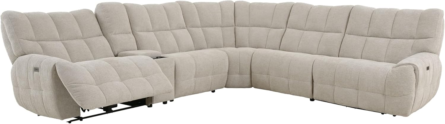 Furniture of America Tavie Modern Reclining Sofa with Storage Console and Cup Holders, Sectional Recliner, L Shaped Couch for Living Room, Home Theater, Playroom, Beige