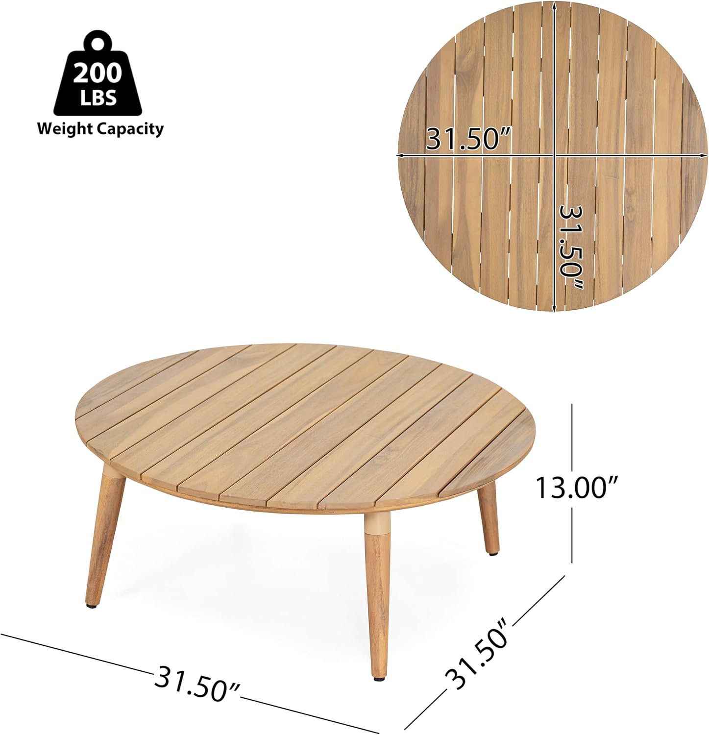 Christopher Knight Home Lalina Outdoor Coffee Table, Acacia Wood Accent Table with Slatted Panel Design, Round Patio Table for Garden Porch Balcony, Low Maintenance Outdoor Furniture, Natural