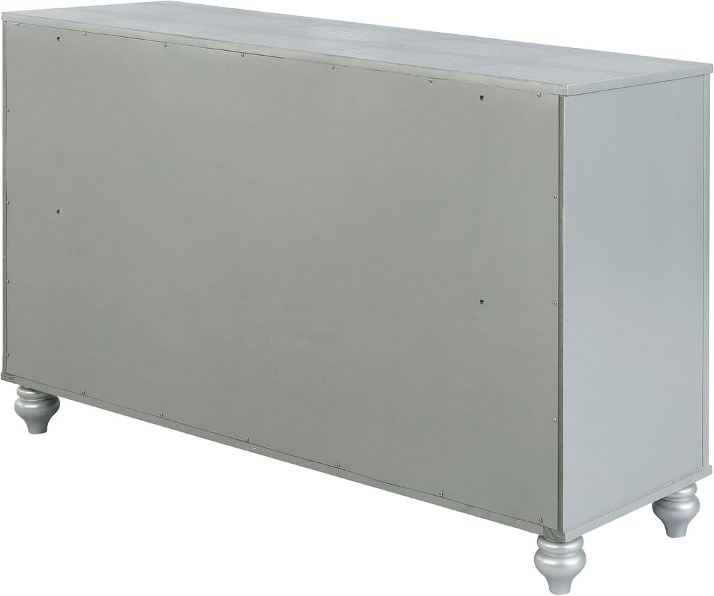 Coaster Home Furnishings - Gunnison - 6-Drawer Dresser with Modern Classic Style, Crystal-Like Pulls, Felt-Lined Top, Fretwork Panel Overlays - Bedroom - Silver Metallic - 223213