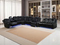 Living Room Furniture Set,Power Recliner Sectional Sofa Set,Black Leather Sectional Reclining Couch and 3-seater Power Reclining Sofa with 4 Recliners/LED Light/Storage Console for Living Room