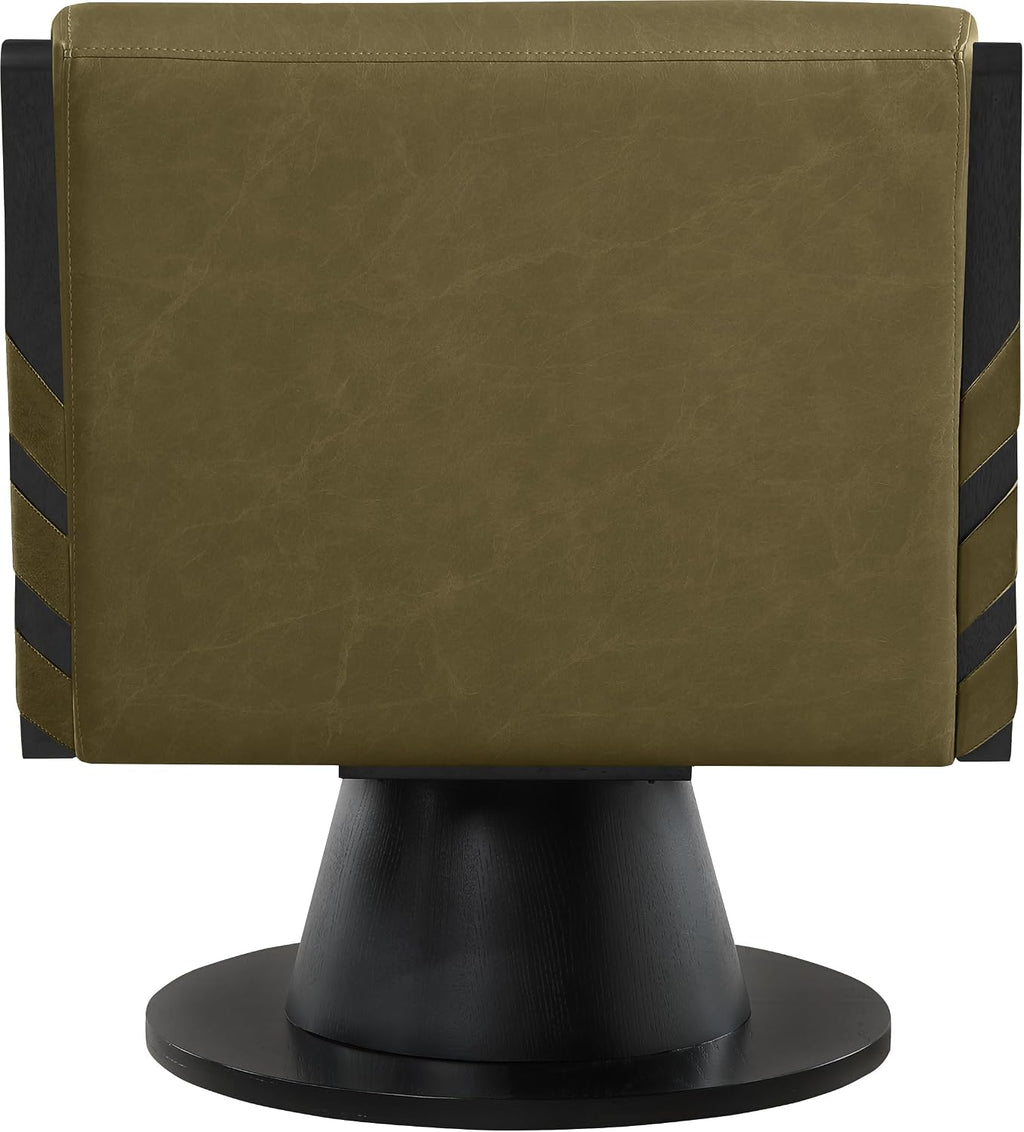 Meridian Furniture 33002Olive Millwin Collection Art Deco Swivel Accent Chair with Rich Olive Green Vegan Leather, Black Finish, Solid Wood Frame and Base, 28' W x 30' D x 32.5' H, Olive