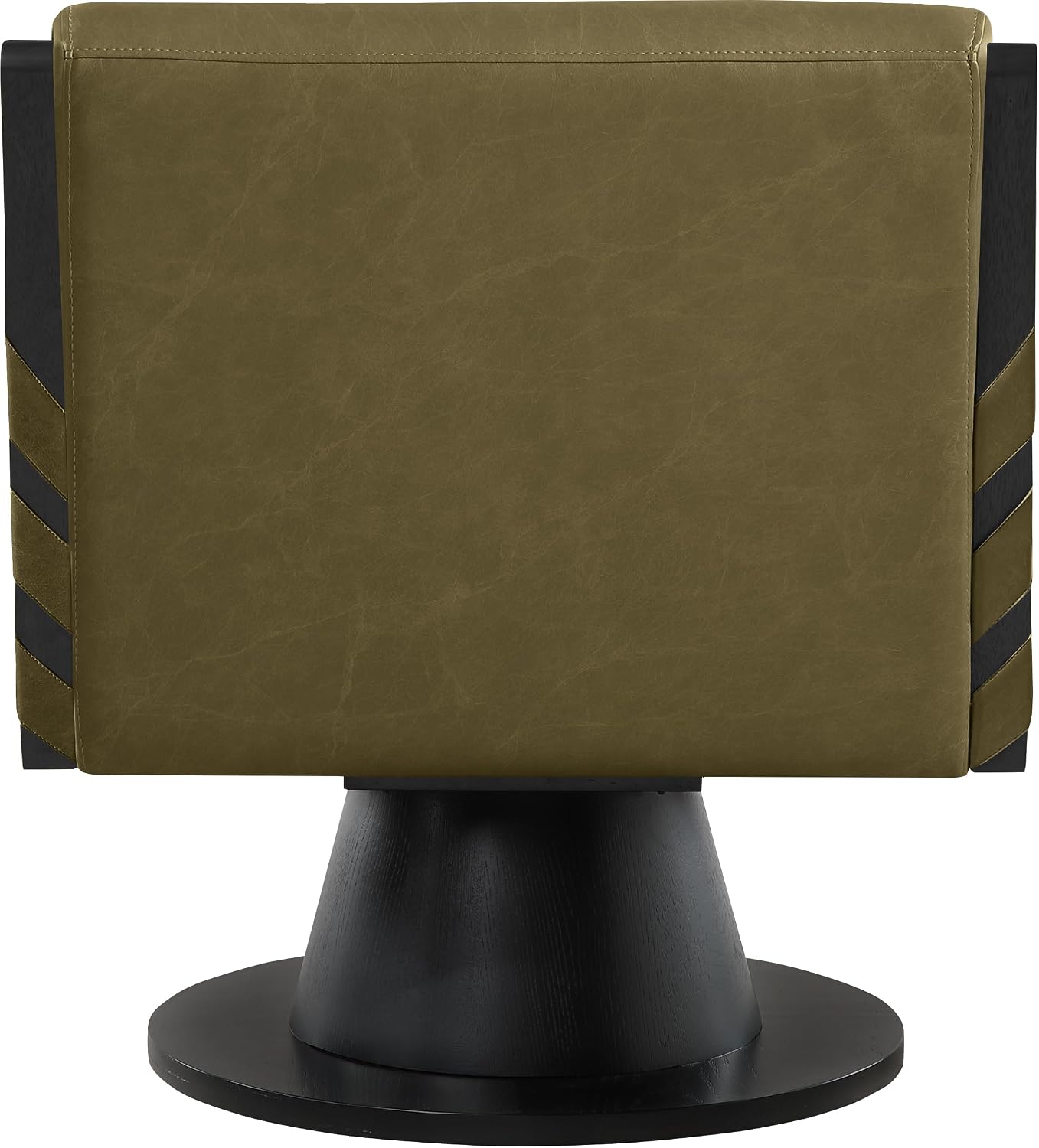 Meridian Furniture 33002Olive Millwin Collection Art Deco Swivel Accent Chair with Rich Olive Green Vegan Leather, Black Finish, Solid Wood Frame and Base, 28' W x 30' D x 32.5' H, Olive