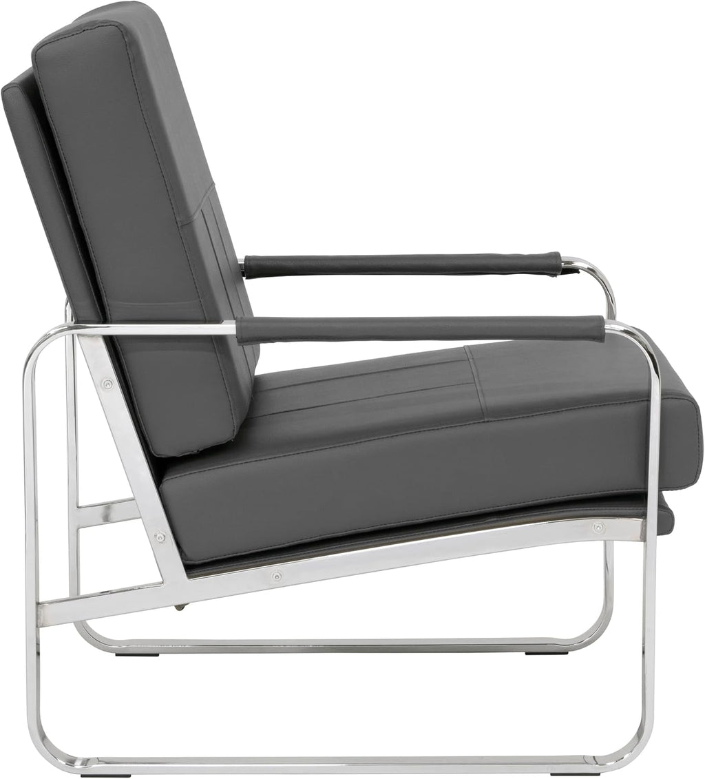 Studio Designs Home Allure Modern Accent Chair in Blended Leather, Chrome/Smoke Gray