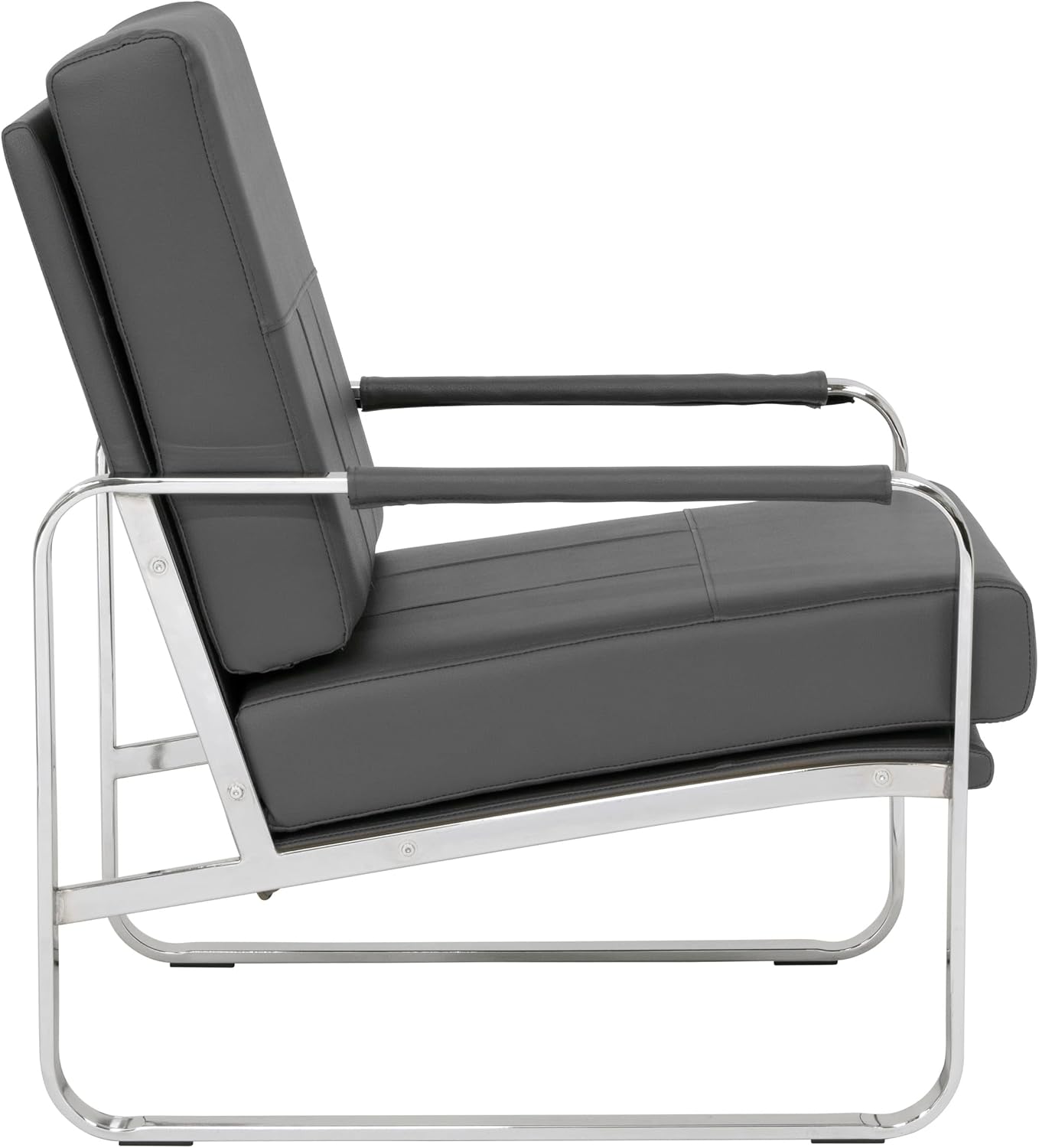 Studio Designs Home Allure Modern Accent Chair in Blended Leather, Chrome/Smoke Gray