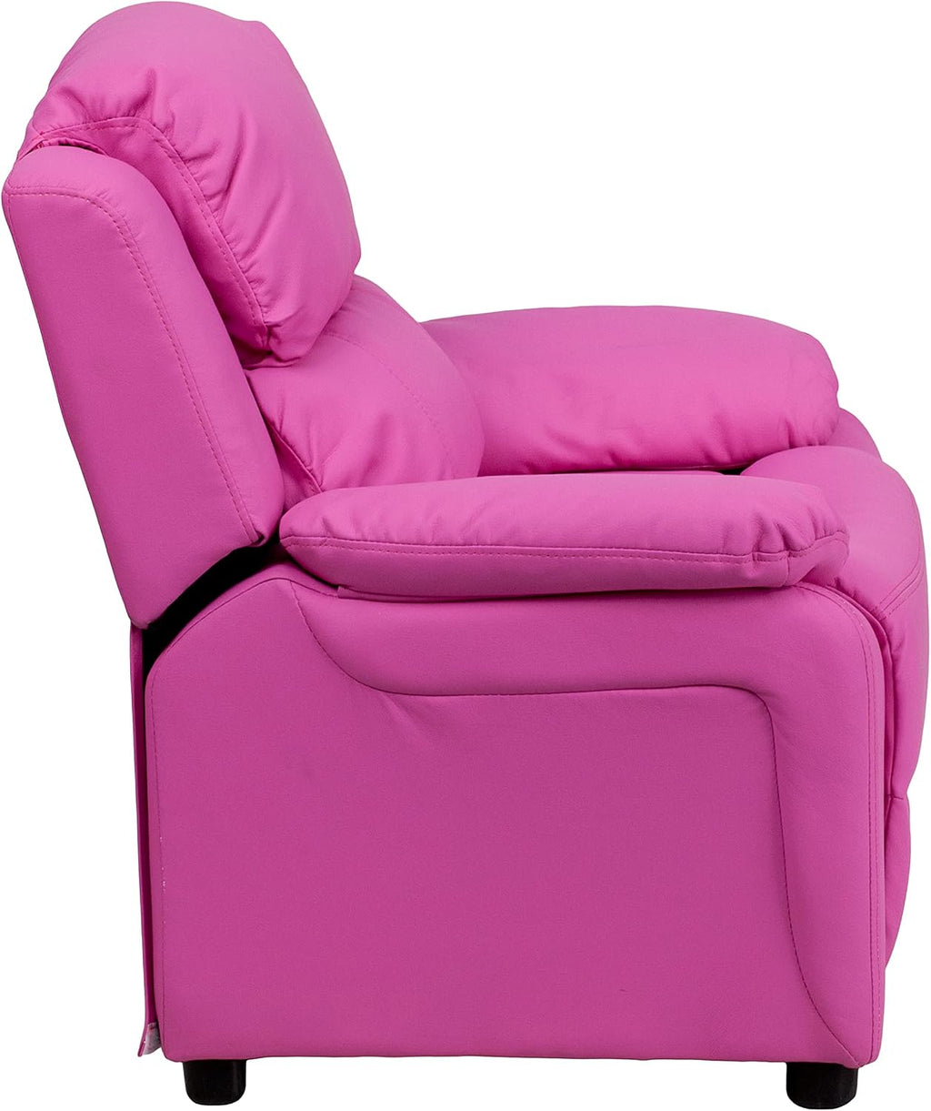 Flash Furniture Charlie Vinyl Kids Recliner with Flip-Up Storage Arms and Safety Recline, Contemporary Reclining Chair for Kids, Supports up to 90 lbs., Hot Pink