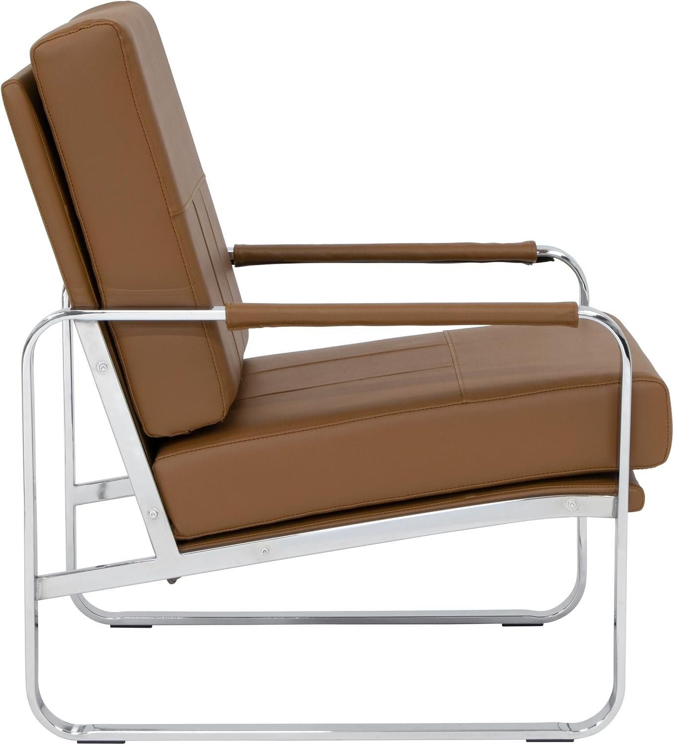 Studio Designs Home Allure Modern Accent Chair in Blended Leather, Chrome/Caramel