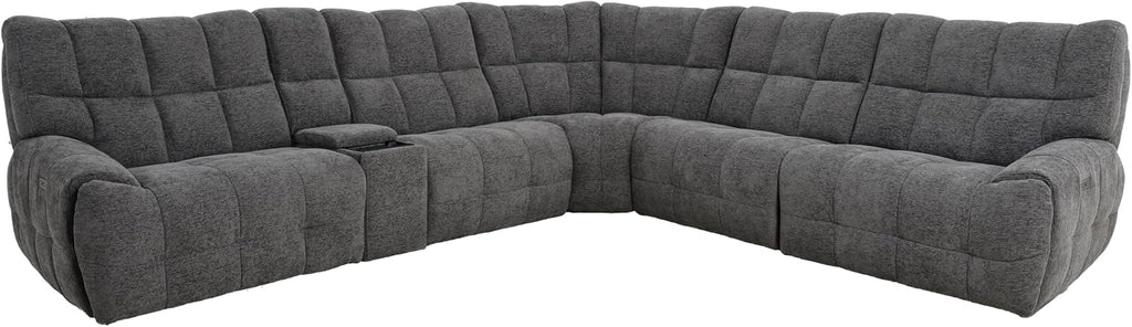 Furniture of America Tavie Modern Reclining Sofa with Storage Console and Cup Holders, Sectional Recliner, L Shaped Couch for Living Room, Home Theater, Playroom, Dark Grey
