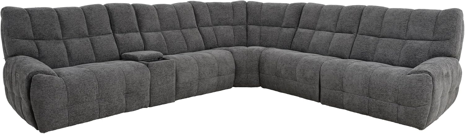 Furniture of America Tavie Modern Reclining Sofa with Storage Console and Cup Holders, Sectional Recliner, L Shaped Couch for Living Room, Home Theater, Playroom, Dark Grey