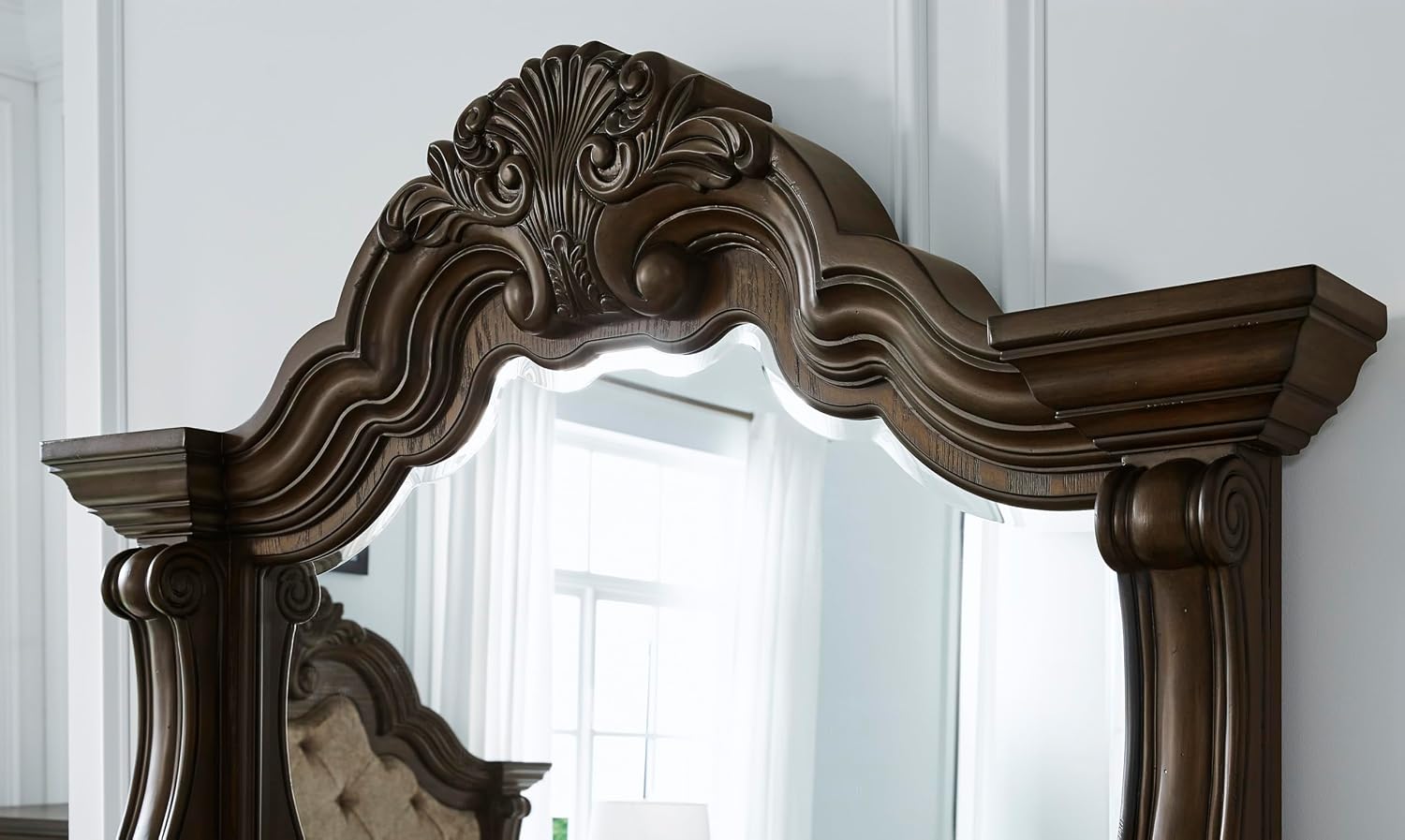 Signature Design by Ashley Maylee 6 Drawer Traditional Dresser with Mirror, Bedroom Chest of Drawers, Hardwood Solids, Oak & Ash Swirl Veneers, MDF Substrates, Cast Resin, Dark Brown