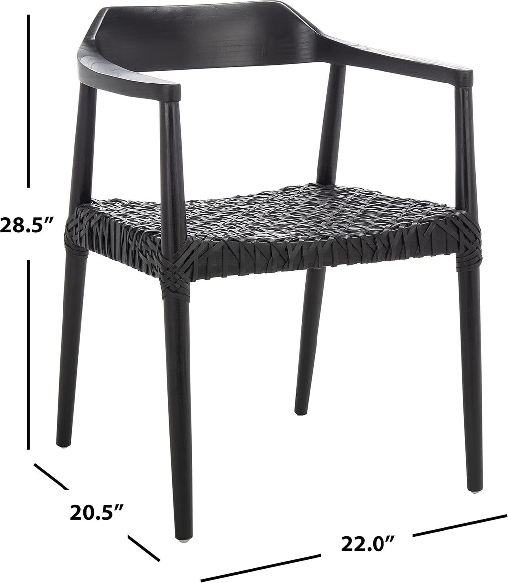 SAFAVIEH Home Collection Munro Black Sungkai Wood/Black Leather Woven Accent Chair (Fully Assembled)