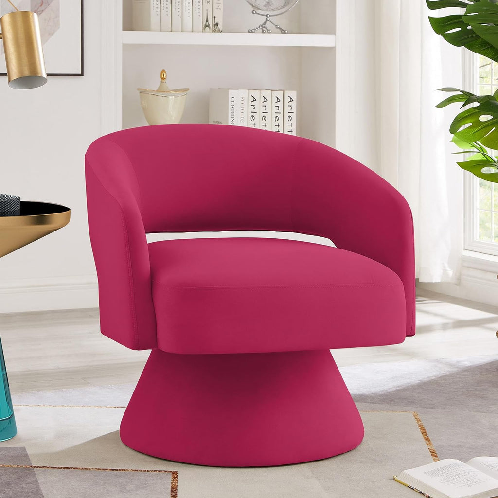 GDFStudio Swivel Barrel Chair Accent Arm Chair for Living Room Upholstered Velvet Round Reading Armchair Modern 360 Degree Comfy Swivel Chair with Open Backrest for Bedroom Office, Rose Pink