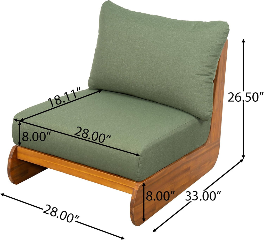 Christopher Knight Home Poppy Outdoor Club Chair with Water Resistant, Acacia Wood Lounge Chair Outdoor, Patio Low Profile Accent Chair, Comfy Reading Chair for Garden Backyard, Teak + Green