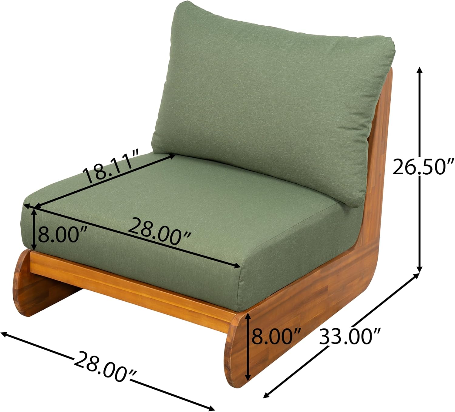 Christopher Knight Home Poppy Outdoor Club Chair with Water Resistant, Acacia Wood Lounge Chair Outdoor, Patio Low Profile Accent Chair, Comfy Reading Chair for Garden Backyard, Teak + Green