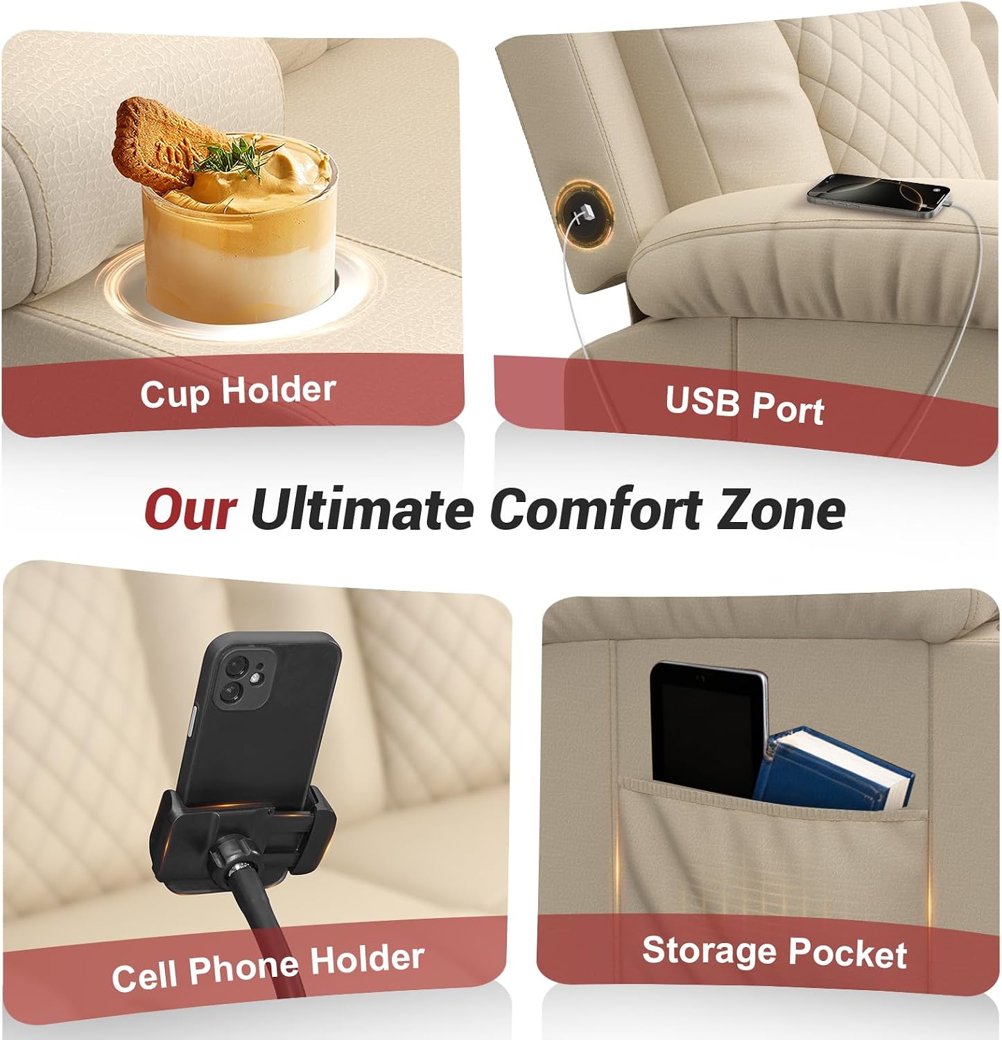 FURNIMAT 2026 Fabric Loveseat Recliner Sofa, 2 Seater Reclining Loveseat Sofa, RV Loveseat Couch, Modern Recliner Chair for Living Room, with Cup Holder and 2 Cell Phone Holders, USB Ports, Beige