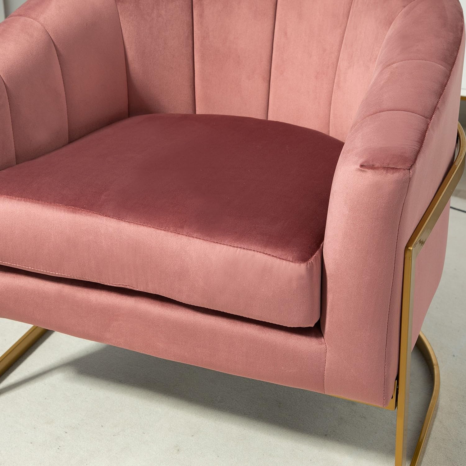 Container Furniture Direct Velvet Modern Accent Armchair - Luxury Gold Frame | Versatile Seating for Living Room, Bedroom, Office, Rose