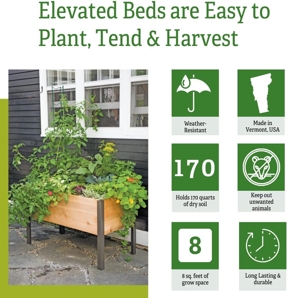 Gardener's Supply Company Raised Garden Bed Elevated Cedar Planter Box | 2' x 4' Heavy Duty Standing Garden Planters for Outdoor Plant Vegetables & Flower Gardening Perfect for Patio, Lawn & Backyard