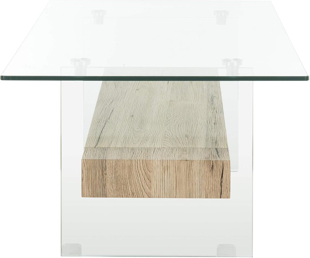 SAFAVIEH Home Collection – Kayley Rectangular Glass Coffee Table with Wood Shelf, Modern Open Frame Accent Table for Living Room (COF7004A)