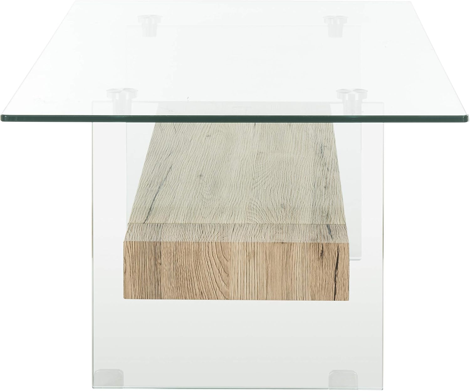 SAFAVIEH Home Collection – Kayley Rectangular Glass Coffee Table with Wood Shelf, Modern Open Frame Accent Table for Living Room (COF7004A)