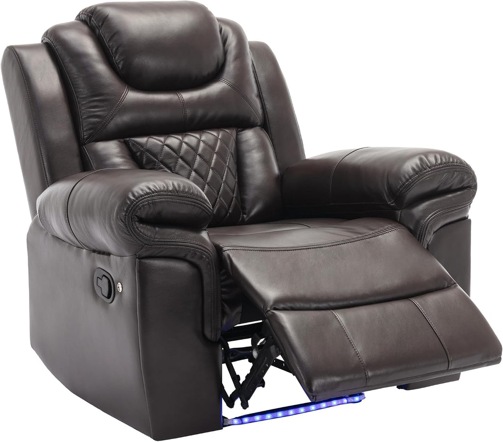 ERYE Manual Recliner Chair with LED Light Strip for Living Room, Bedroom, Manual Reclining Home Theater Seating Armchair, Faux Leather Tufted