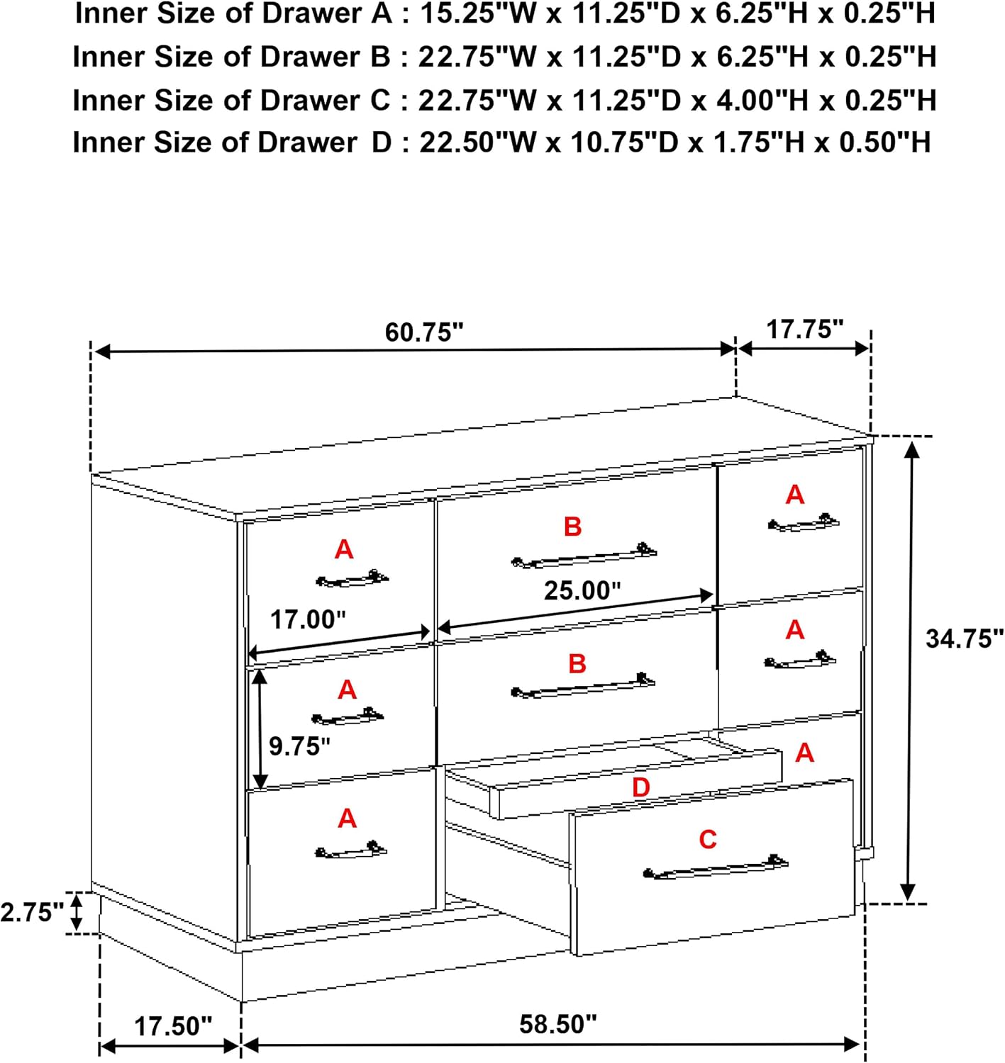 Coaster Home Furnishings - Fenwick - Engineered Wood - 9-Drawer Dresser with Contemporary Style, Two-Tone Design, Hidden Jewelry Drawer, Antique Nickel Handles - Bedroom - Grey Oak - 224983