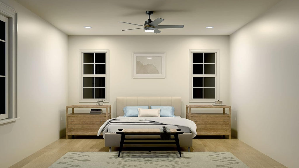 Kichler Maeve 52 in LED Ceiling Fan with Light, Modern Indoor Fan with Satin Etched Cased Opal Glass in Satin Black, Natural Brass Accent Ring, Wall Control, for Bedroom Living Room, 300059SBK