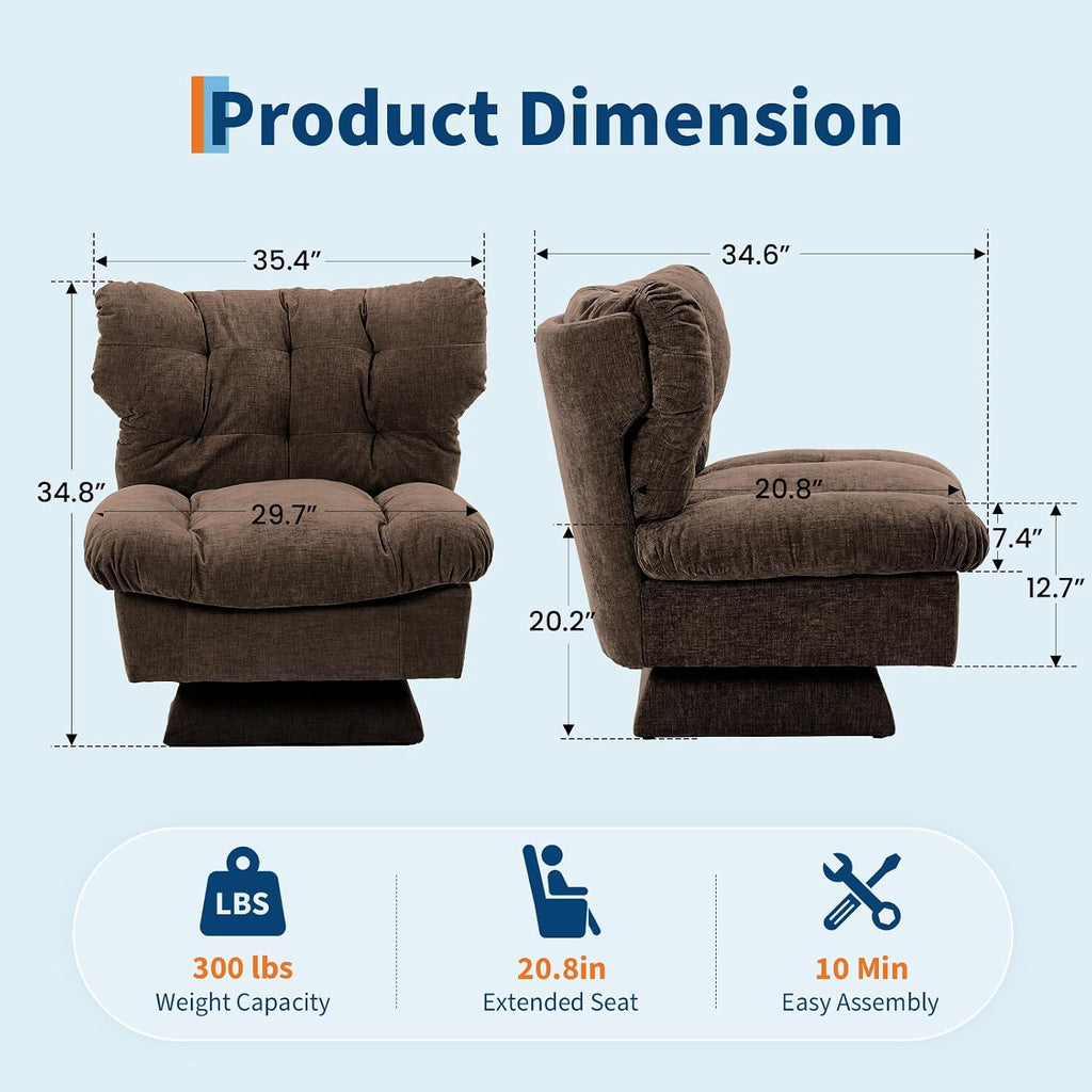 GarveeHome Chenille Swivel Accent Chair,360°Comfy Modern Sofa Chair with Oversize Base,20.8in Extended Seat with Cozy Cotton Filling,300Lb Max Load Accent Chair for Living Room, Bedroom, Office