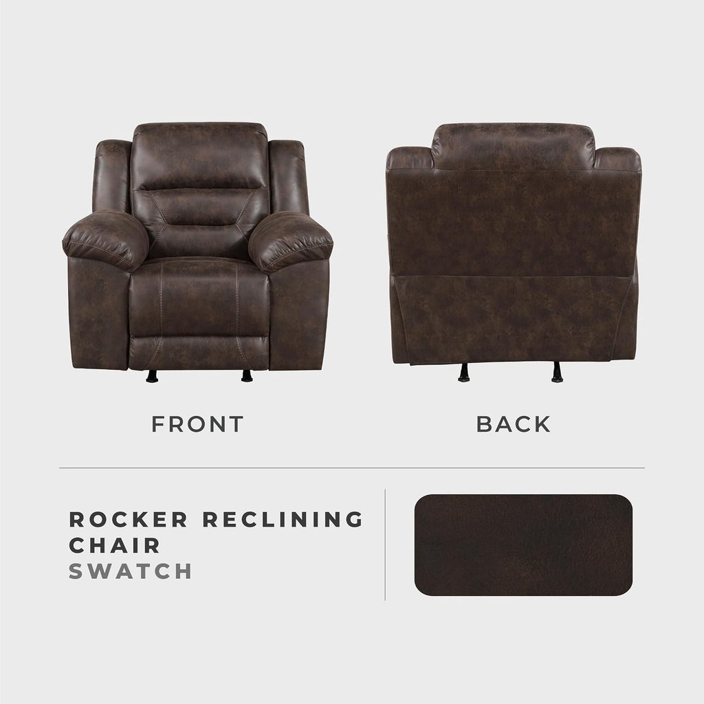 Lexicon Rocker Recliner Chair for Living Room, Wall Hugger Manual Recliner Chairs, Textured Microfiber Upholstered Rocking Reclining Chair, Home Theater Seating, Required Assembly, Dark Brown