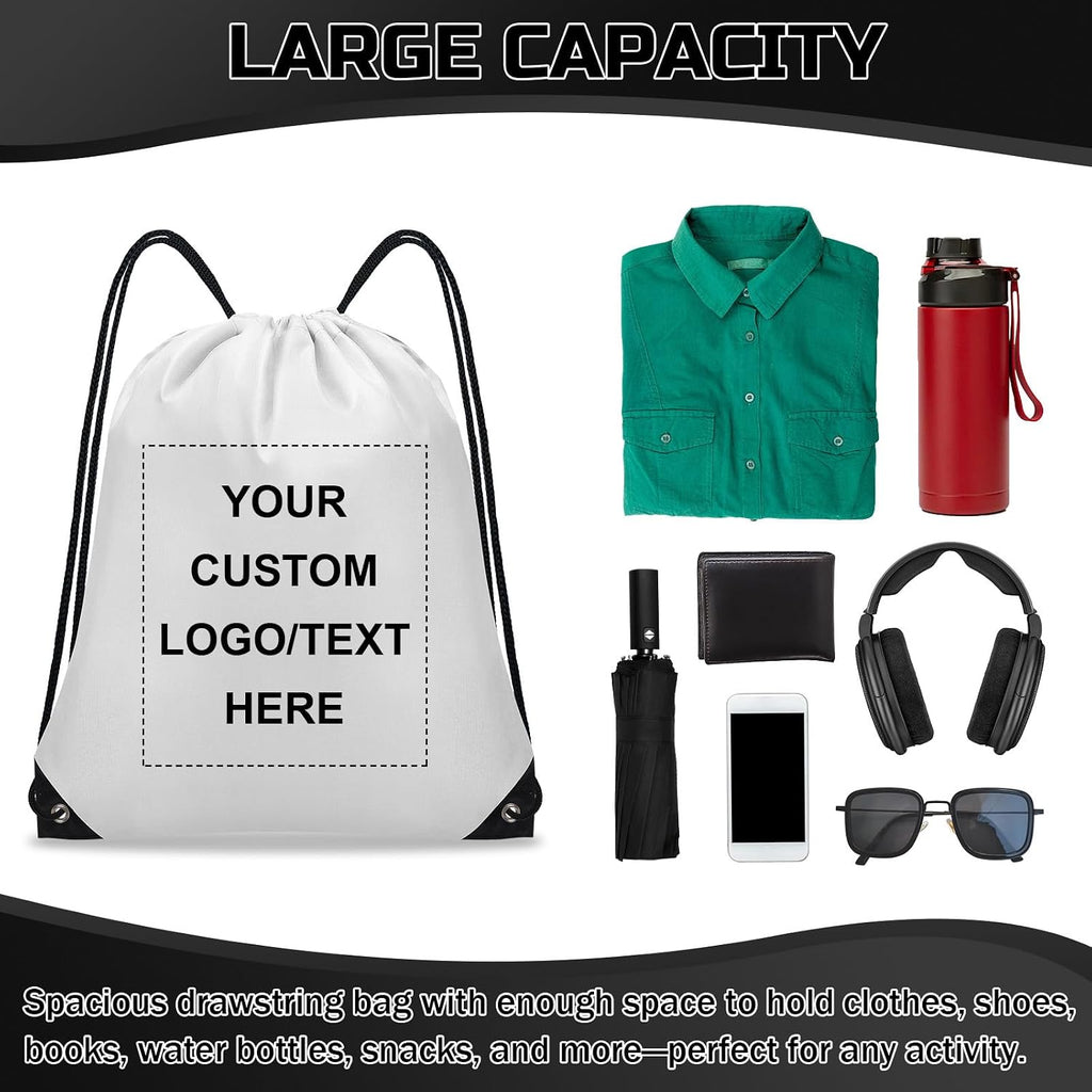 Grneric Custom Drawstring Bags Bulk 10/20/50/100/200 Pack, Promotional Items With Your Logo Personalized String Backpack for Gym, Sport, Travel, White