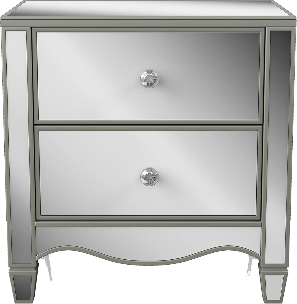 HOMES: Inside + Out Bowne Glam 2-Drawer Wood 28 in. Nightstand, Bedside Table with USB Port for Bedroom, Silver