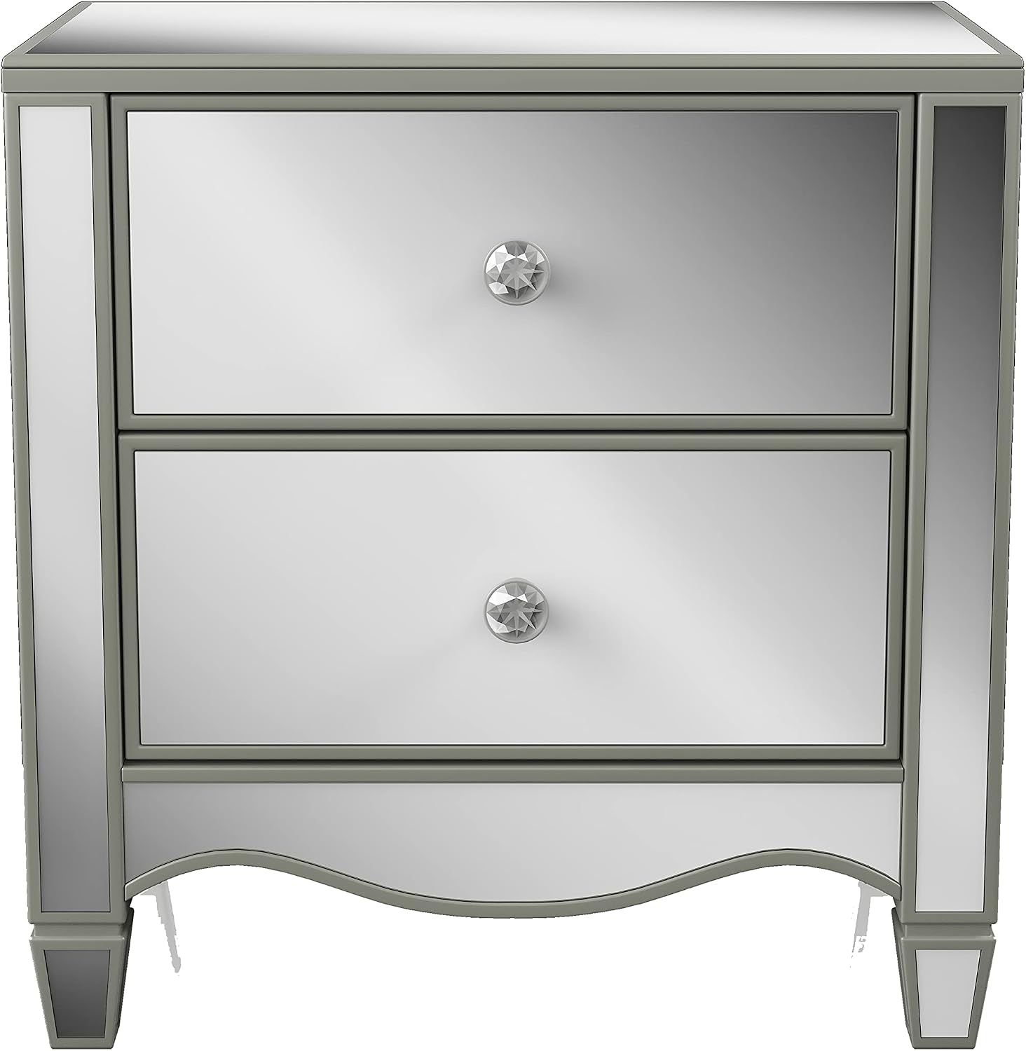 HOMES: Inside + Out Bowne Glam 2-Drawer Wood 28 in. Nightstand, Bedside Table with USB Port for Bedroom, Silver