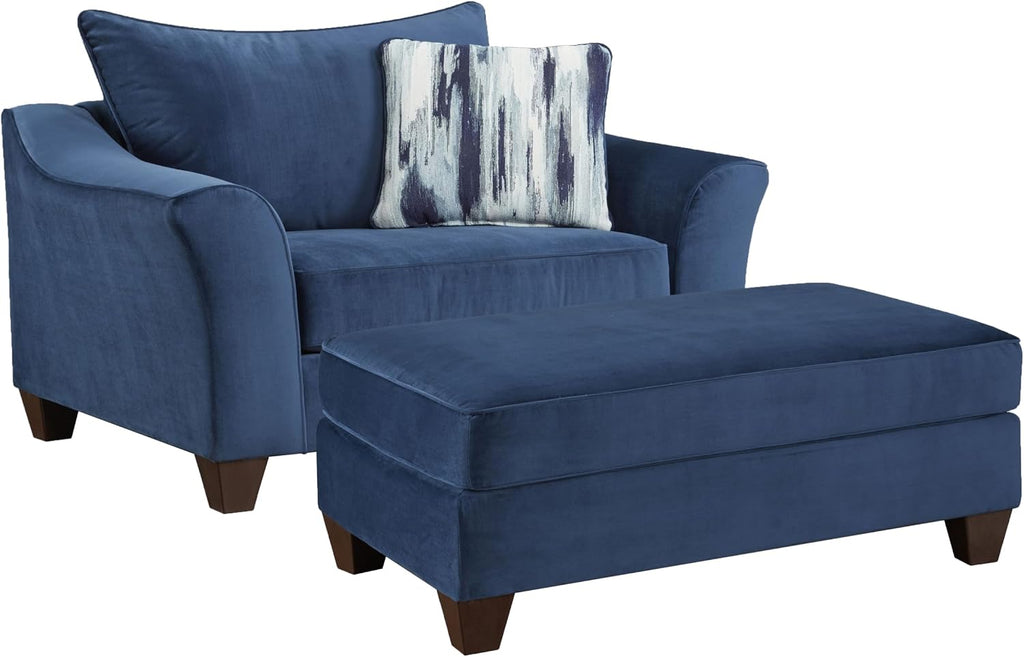 Roundhill Furniture Camero Fabric Pillowback Accent Chair with Ottoman, Navy Blue
