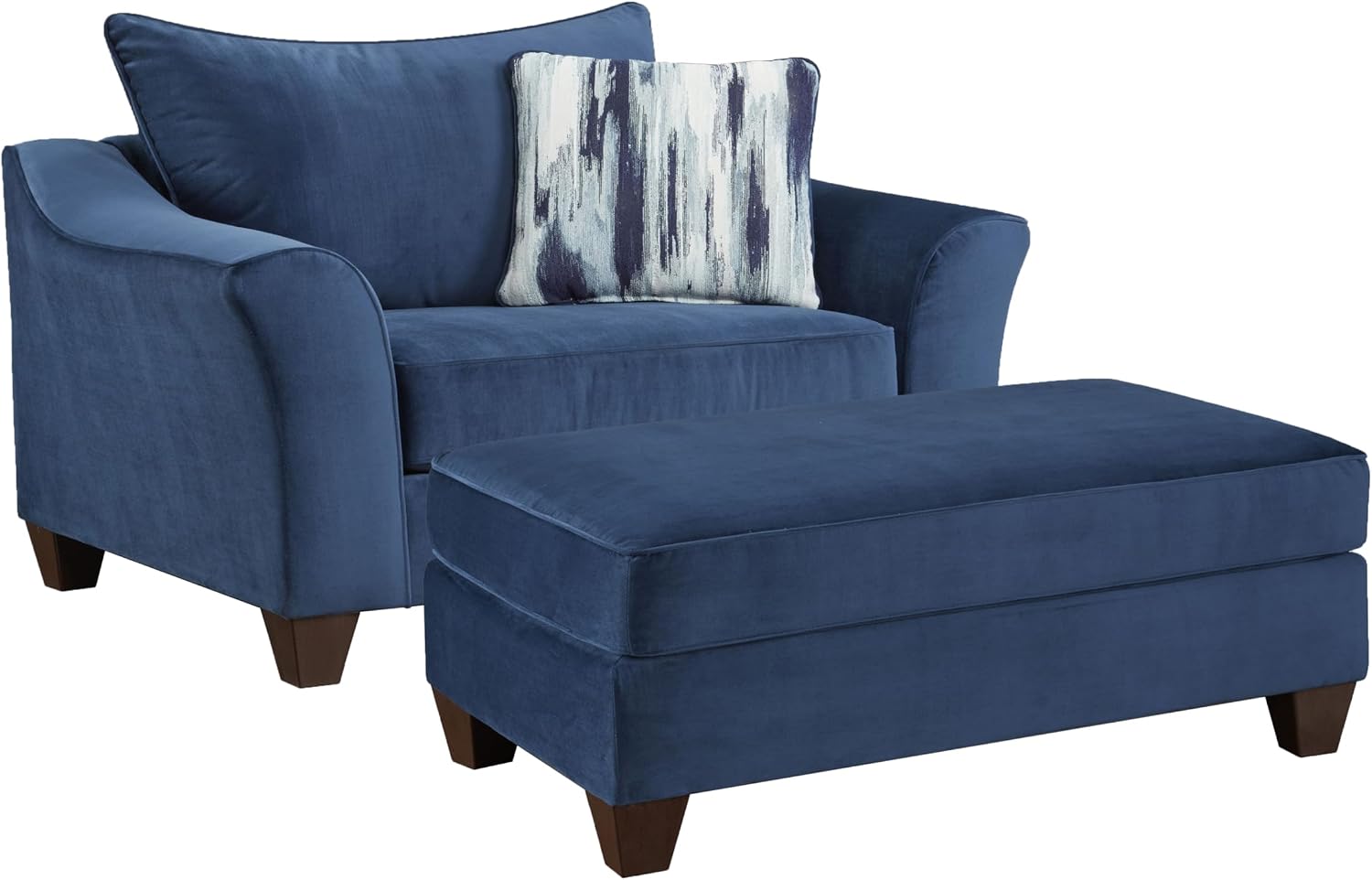 Roundhill Furniture Camero Fabric Pillowback Accent Chair with Ottoman, Navy Blue