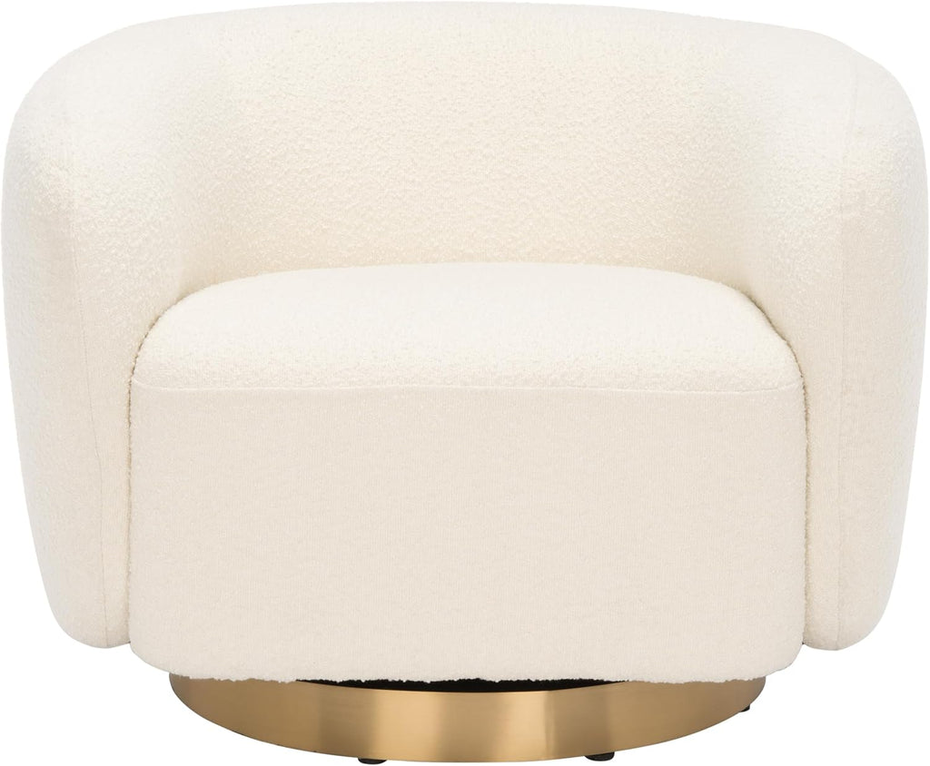 SAFAVIEH Couture Collection Bernard Ivory/Gold Boucle Swivel Accent Chair (Fully Assembled)