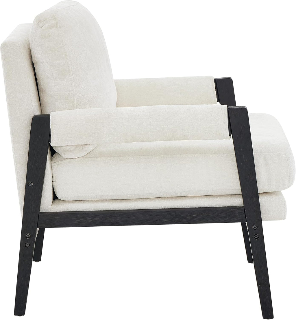 Roundhill Furniture Kelly Mid-Century Modern Chenille Upholstered Accent Armchair, White
